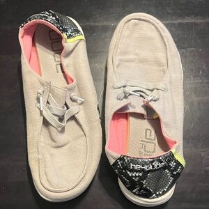 Hey Dude Light Tan Slip-On Shoes with Snake Pattern